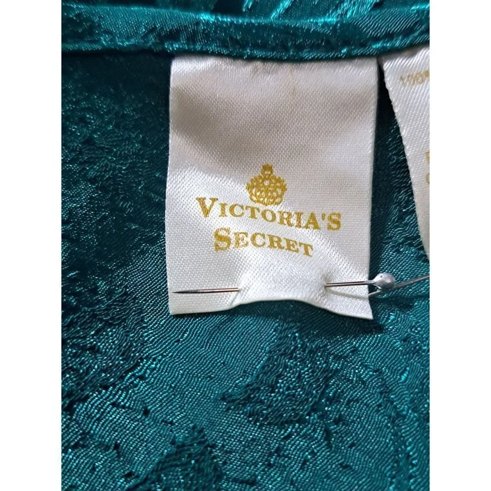 Victoria's‎ Secret Nightgown Slip Dress Medium Vintage Gold  Green Satin Beaded